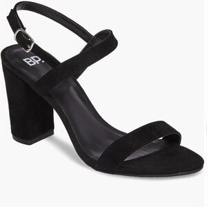 BP Lula Block Slingback Sandal Heel Suede Open Toe Ankle Strap Strappy Black 6.5
